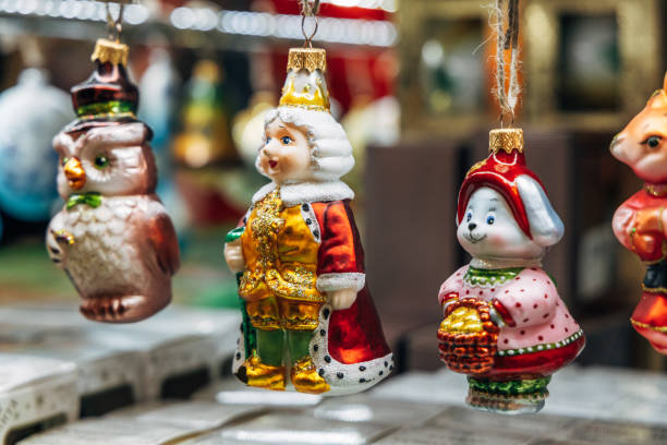 istock Christmas tree decorations on a store counter close-up 2185907138