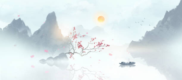 istock Chinese style plum blossom artistic conception landscape painting 2185907176