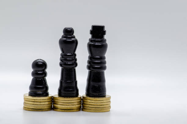 Status of equality represented by pawns on golden coins with customizable space for text