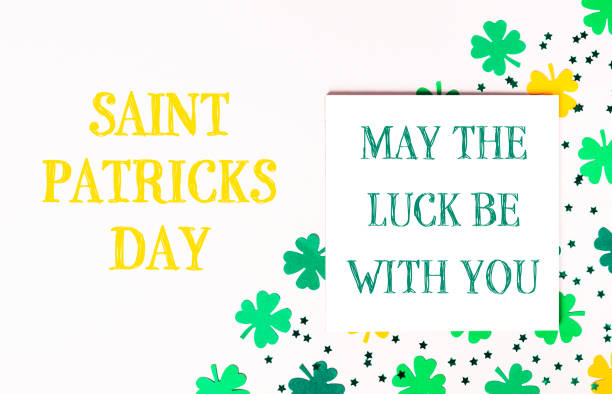 St. Patrick's Day. Banner design on green background with HAPPY ST. PATRICKS DAY and decorations of beer, horseshoe, shamrock and hat. Copy space.