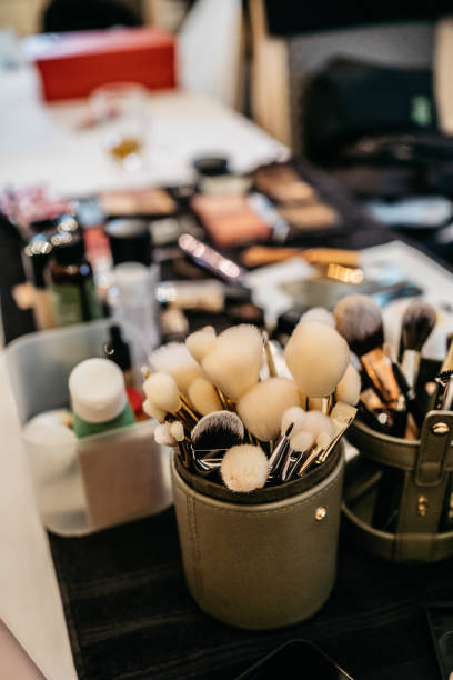 istock Professional Makeup Brushes in Leather Holder at Wedding Preparation 2185908894