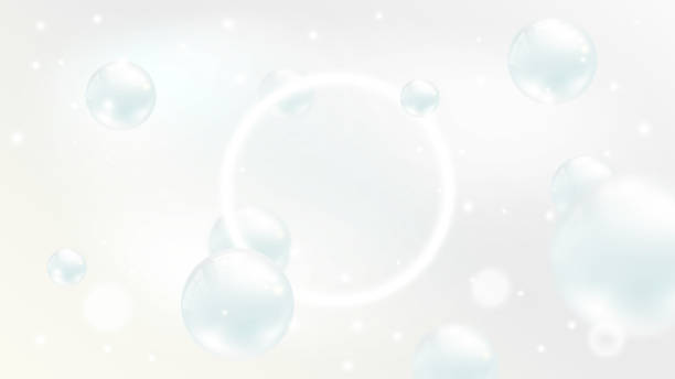istock Flying white natural pearl sphere, blur on light pearly ethereal background. Luxury jewelry pearl with white glow ring frame. Vector aura abstract delicate background for beauty science advertisement 2185909174