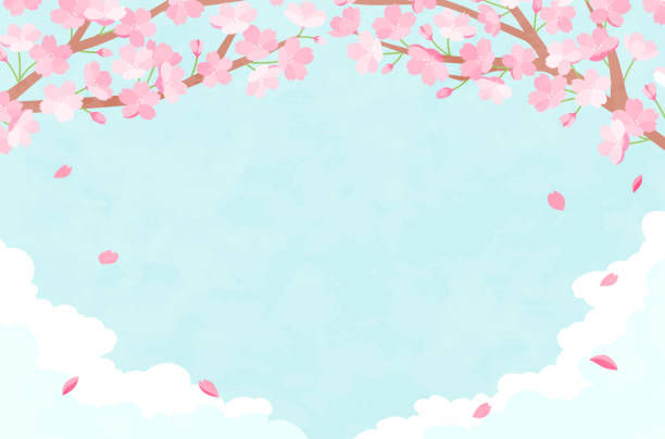 клип-арт с милым фоном цветущей сакуры весной. - март stock illustrations