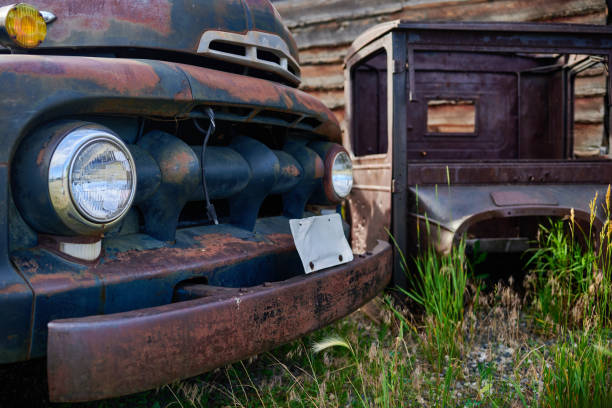 istock Remnants of rusted antique vehicles 2185913589