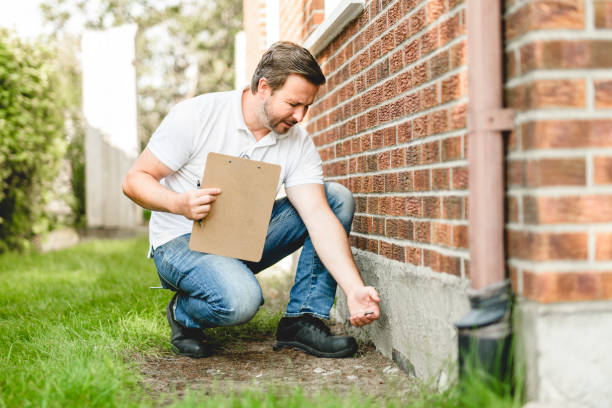 inspector or engineer is checking the building structure and house. After the renovate is complete stock photo