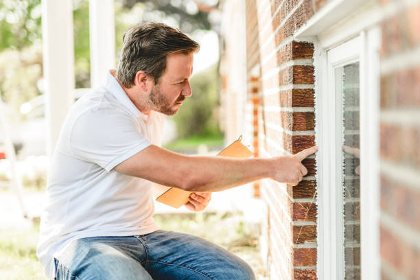 istock Man inspecting house window outside on day light 2185914863