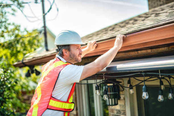 istock man with hard hat standing on steps inspecting house roof 2185916330