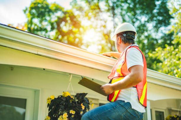 istock man with hard hat standing on steps inspecting house roof 2185916646