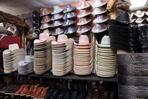 A large supply of Cowboy Hats decorates a store in Austin, Texas