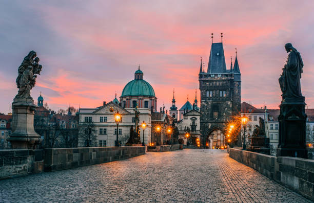istock Sunset at Charlze bridge in Prague 2185919911