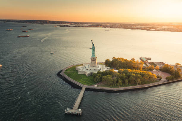 istock statue of liberty aerial view 2185933633