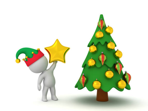 istock 3D Character with a Christmas Tree and a Star 2185937355