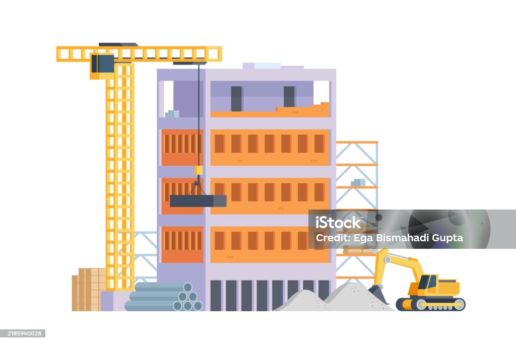 Constriction Building Side View Construction Site Building Vector Illustration Stock Illustration ...
