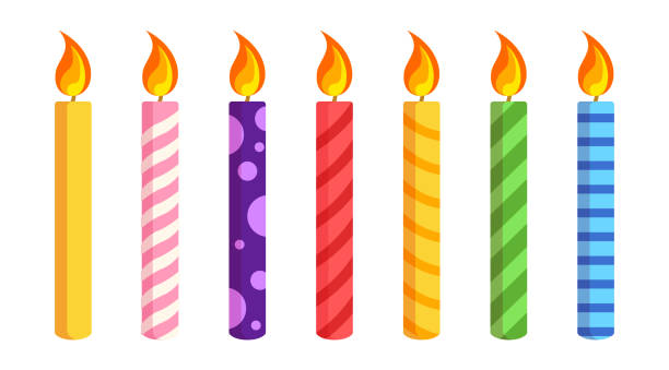 stockillustraties, clipart, cartoons en iconen met isolate birthday candles vector iset, celebration llustration set on white background. festive clip art, colorful candle used on birthday cake and greeting card, vector stock - kaars