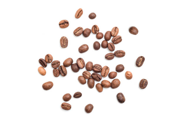 istock Coffee beans on white background, top view. Coffee beans texture 2185948707