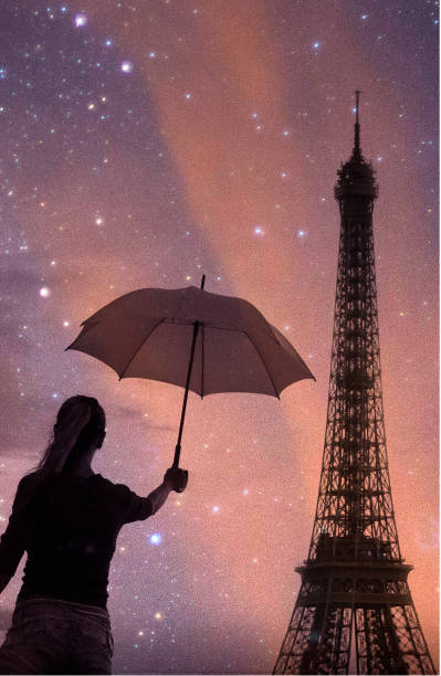 France Paris Eiffel tower, lady with umbrella