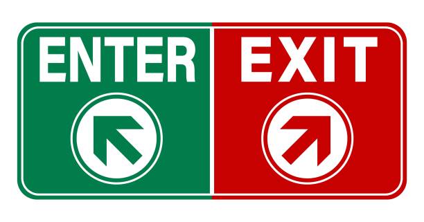 istock Single entry and exit sign with one arrow pointing to the top left and the other to the top right. 2185950790