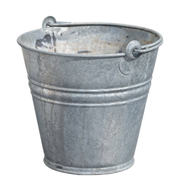 istock Silver vintage metal bucket on white 2185962070