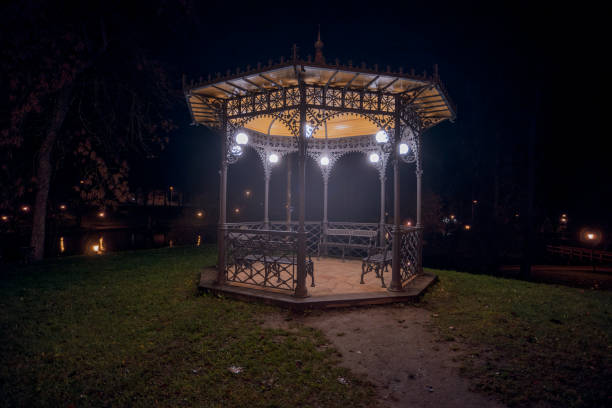 istock Illuminated Gazebo in Park at Night 2185985365