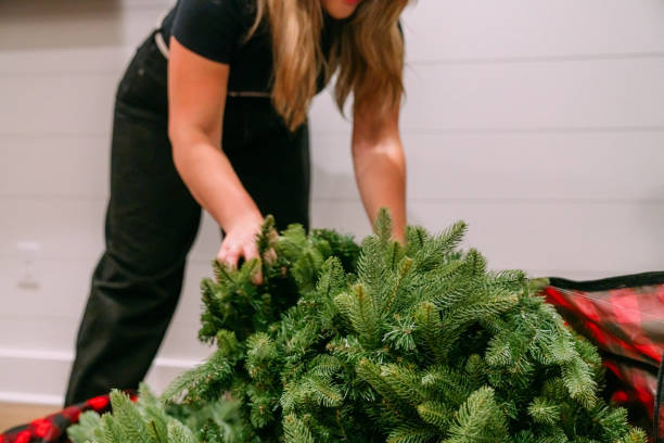 istock Young Woman Removing an Artificial Christmas Tree from a Storage Bag 2185985533
