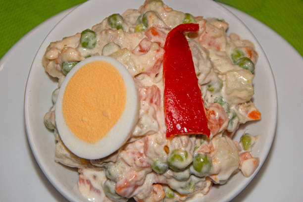 Recipe for plated and ready-to-eat Russian salad