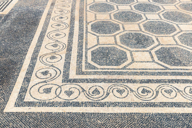 Mosaic in the domus of the Ruines d Empuries, Roman and Greek ruins located on the Costa Brava, Girona, Catalonia, Spain