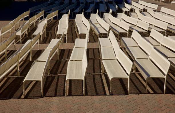 istock Public park benches await the next performance in the amphitheater 2185994868