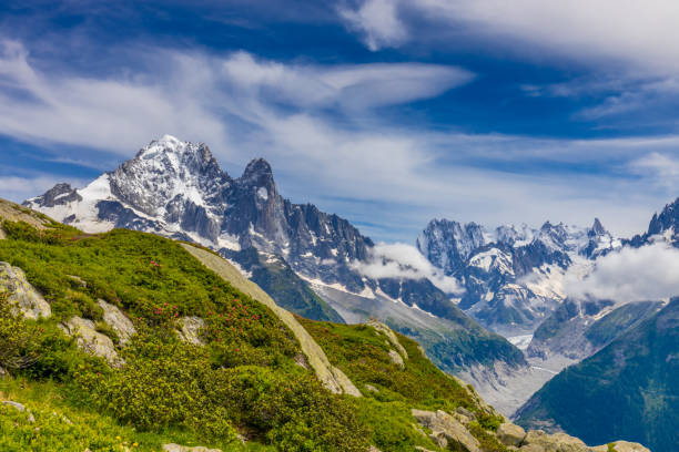 istock Petit Dru granite mountain wall and summit in Chamonix valley, french Alps 2186014010