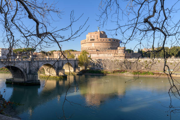 Rome, Italy - January 28th 2024: Castel Sant'Angelo (Castle of the Holy Angel) - the Mausoleum of Hadrian