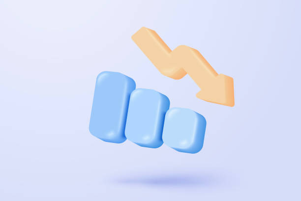 istock 3D graph with plummeting on blue background. Business failure with negative trend concept, bar chart down. 3d representation for finance investment. 3d trading stock icon vector render illustration 2186022555