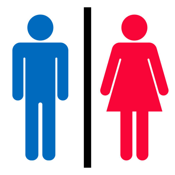 istock Men's and women's toilet sign (blue and red) 2186030205