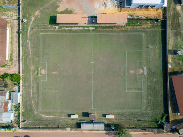 istock Aerial view of a grass soccer field 2186033539