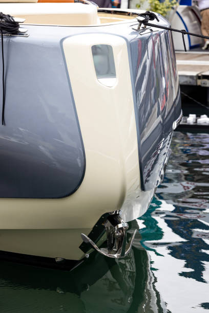 istock Closeup modern luxury yacht bow, front view, background with copy space 2186035238