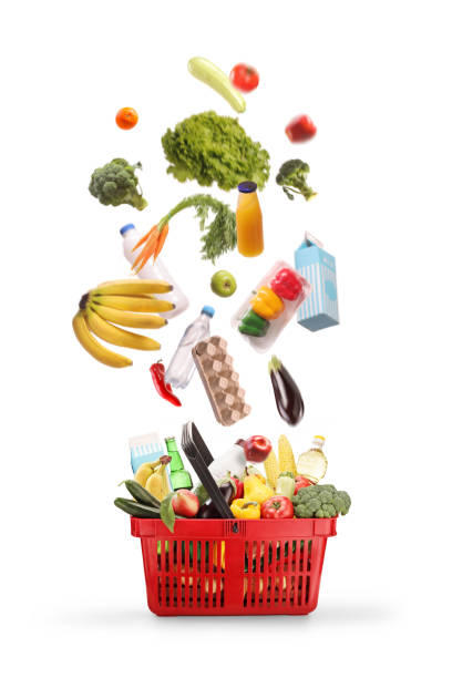 istock Groceries falling into a red shopping basket 2186039145