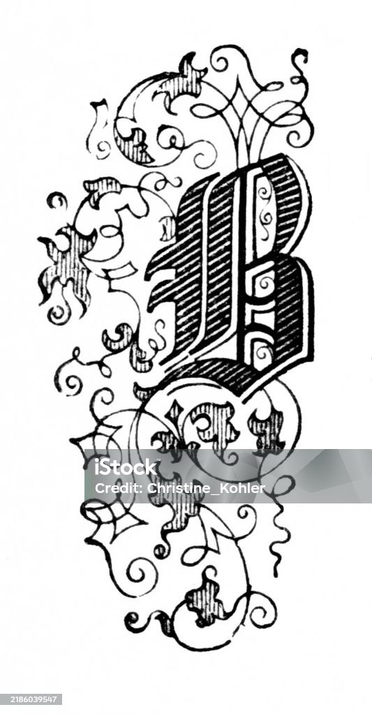 Scroll Lettering B Letter B In Ornate Scroll And Viny Design Stock Illustration - Download ...