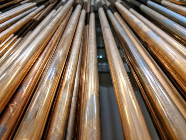 istock Texture of bronze tubes seen from bottom to top 2186048867