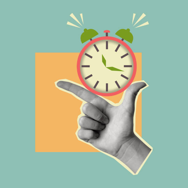 istock Contemporary art collage with Hand holding a clock. 2186065563