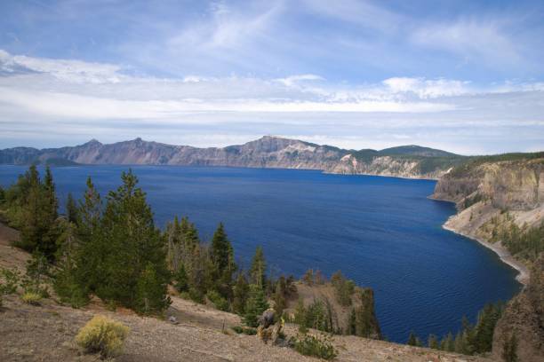 istock View of massive crystal clear blue lake from high elevation 2186072290