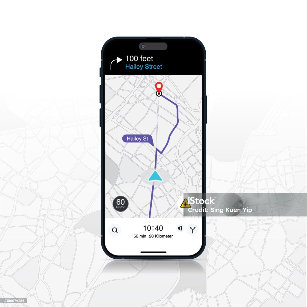Map Directions Stock Gps Navigation Map App Smartphone Map With Red Pinpoint And Blue ...