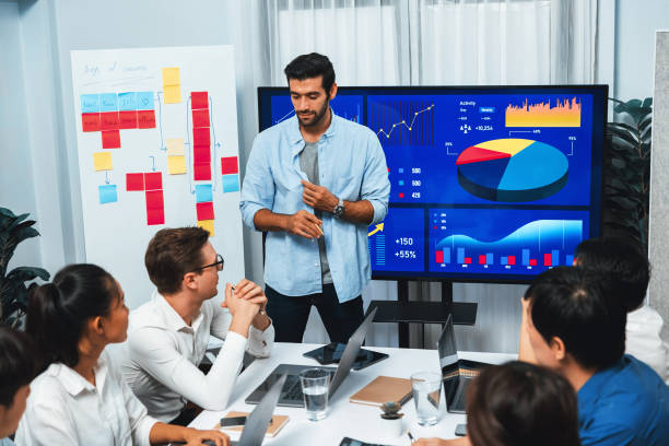 istock Presentation in office or meeting room with analyst team. Prudent 2186082477