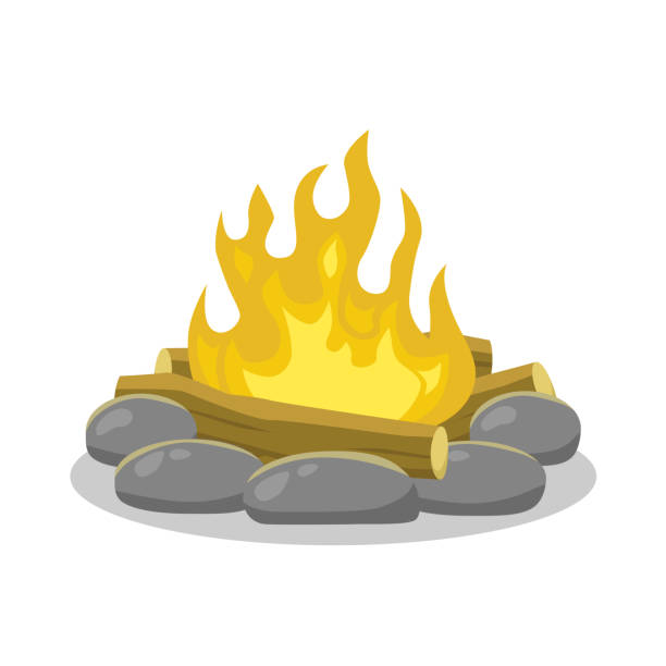 istock Campfire icon on white background. Fire, wood and stones. Camping symbol. 2186094627