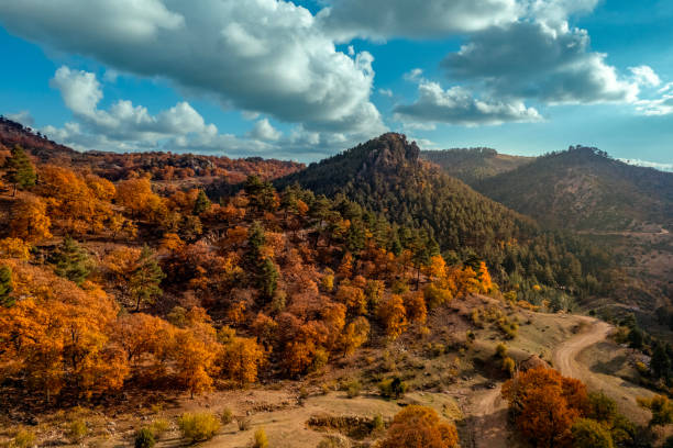 autumn landscape mountain and sunset