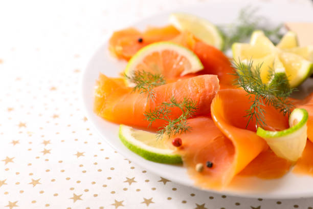 Close-up of dill on a gravlax portion.