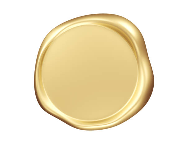 Golden wax seal isolated on white background. Blank.