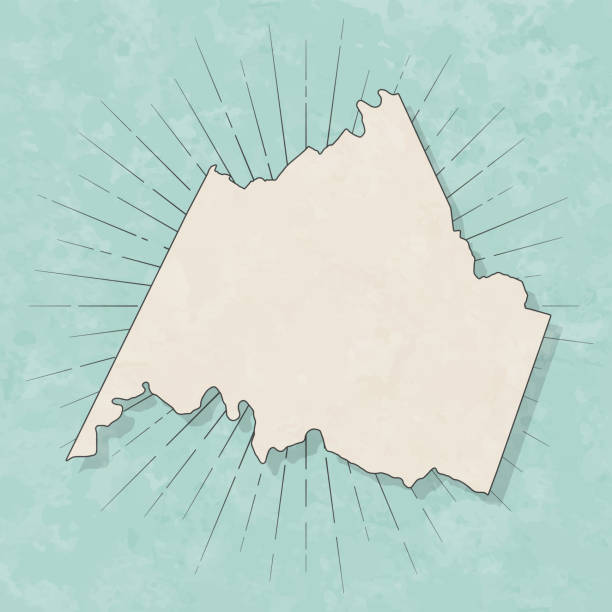 Map of Campbell Count - Virginia, in a trendy vintage style. Beautiful retro illustration with old textured paper and light rays in the background (colors used: blue, green, beige and black for the outline). Vector Illustration (EPS file, well layered and grouped). Easy to edit, manipulate, resize or colorize. Vector and Jpeg file of different sizes.