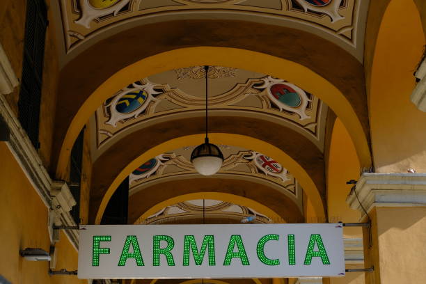 La Spezia, Italy about 09/2021. Pharmacy sign. Large written Pharmacy placed on a porch.