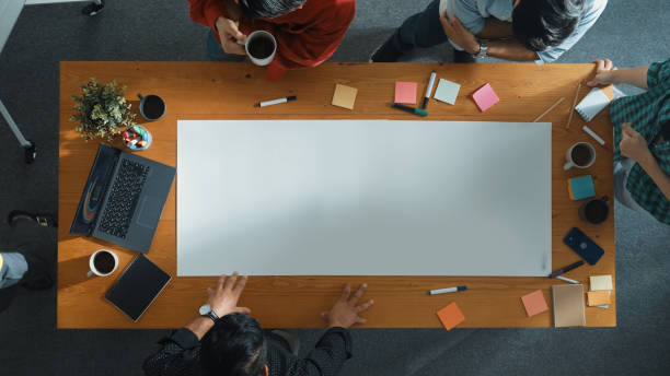 istock Top view of group walking at boardroom and brainstorming idea. Convocation. 2186124674