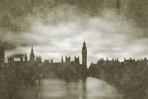 A vintage-style photo featuring Big Ben in London, printed on aged brown paper. The photograph has an old-fashioned, weathered look with a textured effect, capturing the timeless beauty of London's iconic landmark.