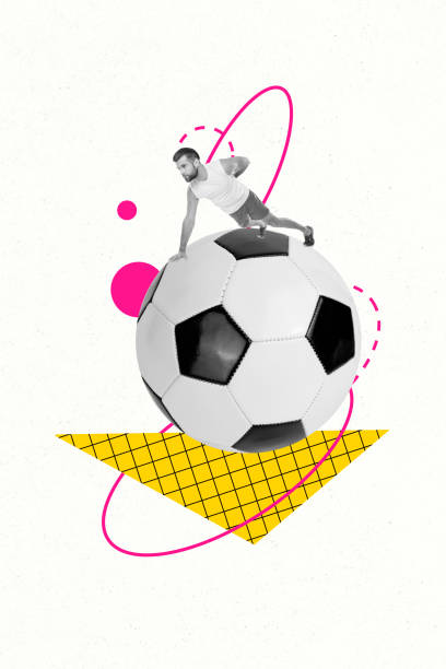 istock Vertical poster collage young sportsman activity push up fit exercise intense training football soccer player drawing background 2186136397