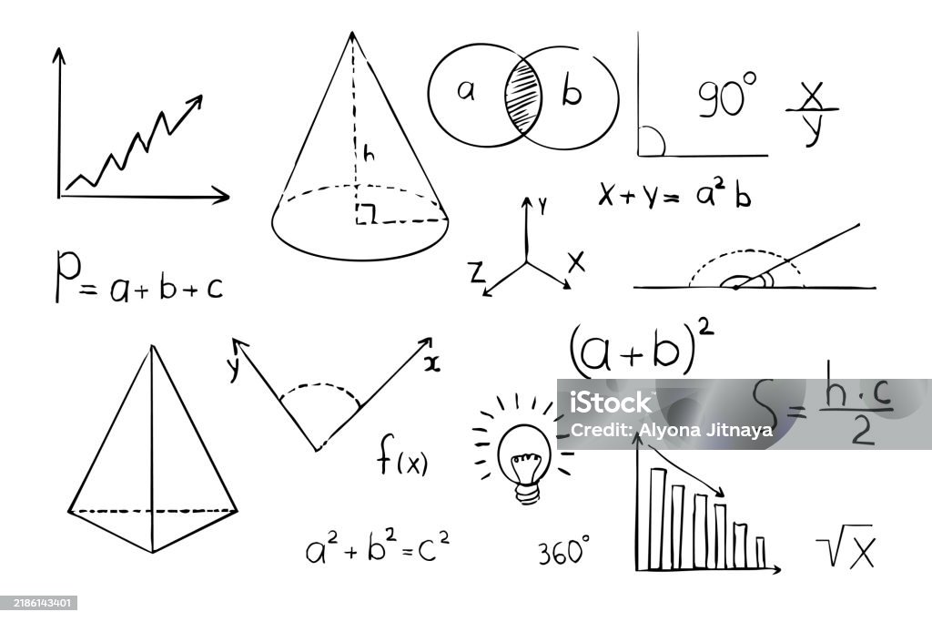 Geometry Shape Graph Math Geometry Graph And Shapes On Blackboard Background Set Science ...